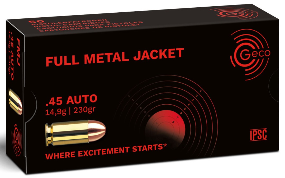 GECO .45 Auto Vollmantel 14,9 g / 230 gr, 50 Stück Pistolenpatrone  